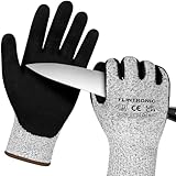 flintronic Arbeitshandschuhe, Arbeit Handschuhe für Herren Damen, Gartenhandschuhe mit Nitrilhandfläche, Rutschfeste Schnittschutzhandschuhe LEVEL A5/F Schutz, für Bauarbeiter Mechaniker, Schwarz 9/L