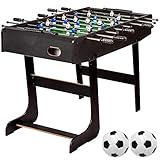 GAMES PLANET Tischfussball „Belfast“, klappbar, Farbe: Schwarz, nahtlos hochgezogene Spielfeldecken, inkl. 2 Bälle, Kicker Kickertisch Tischkicker