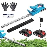 Heckenschere Akku Profi Hecken, Elektro Heckenschere Elektrischer Heckenschneider mit 2 Akkus und Ladegerät, 50cm Schnittlänge, 17mm Zahnabstand, Dual Schnittklingen, für Hecken, Strauch, Gartenpflege
