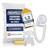 NEUFELD® 120 Gardinenröllchen für Innenlauf Schienen (inkl. 6 Feststeller) I Waschfeste Vorhangrollen I Gardinenhaken Gleiter [8mm Standardgröße] (120)