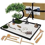 LuXianYS Japanischer Zen-Garten für den Schreibtisch,12x8 Zoll Home Mini-Zen-Garten Set,Japanisches Zen Sand Garten Miniatur Geschenk Set für zu Hause, Büro Ornament