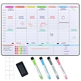 POPRUN Magnetisch Whiteboard Wochenplaner abwischbar Familienplaner Planungstafel Haushaltsplan Menüplaner Magnettafel für Kühlschrank Putzplan Stundenplan für Büro und Schule 42 x 28 cm auf Deutsch