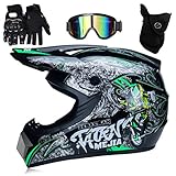 MTB Helm Professioneller Motocross Helm für Kinder Erwachsene Motocross Dirt Bike Offroad Motorradhelm mit Schutzbrille Handschuhe Gesichtsbedeckung