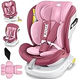 KIDIZ® Kindersitz Baby Autositz Kinderautositz Isofix Top Tether 360° drehbar Gruppe 0/1/2/3 ab Geburt 0-36kg Mit Sonnenschutzdach Seitenschutz 5 Punkt Gurt Kopfstützenverstellung ECE R44/04 (Rosa)