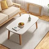 HJYXXSR Mid Century Ovaler Couchtisch aus Holz, Wohnzimmertische, massiver Legssmall Sofa-Beistelltisch, multifunktionaler Schlafzimmer-Freizeittisch, keine Montage (Farbe: Weiß, Größe 80 cm)