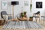 Teppich hochflor Berber Shaggy, Franse, marokkanischer Stil, für Zimmer, Wohnzimmer, Schlafzimmer, SAFI Weiß/Schwarz 180x270 cm