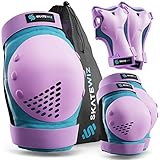 SKATEWIZ Knieschoner Kinder Armschoner Handgelenkschoner - Schoner Inliner Kinder Protektoren Set - Schützer Inline Skates Kinder - Knieschützer Kinder - SMASH Größe S in Blau Violett