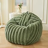 MEGO Flauschiger Sitzsack für Kinder, Kaninchenfell, gemütliches Moos, zottelig, gestreift, Stofftier-Aufbewahrung, Sitzsack für Plüschtiere, flauschig gerippter Sitzsackbezug, Kinder, Mädchen