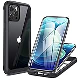 Miracase 360 Grad Hülle Kompatibel mit iPhone 12/12 Pro (6.1 Zoll), Ganzkörper Schutzhülle mit eingebauter Glas Displayschutzfolie, Stoßfeste Fullbody Handyhülle, Schwarz