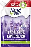 Hand san Flüssigseife Natural Lavender im Nachfüllbeutel 500 ml, mit natürlichem Lavendelöl, Händewaschen & Gesichtsreinigung, Rezeptur ohne Mikroplastik, pH-hautneutral
