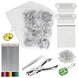 Ajerg 169 Schrumpffolie Set, Schrumpffolie zum Basteln mit 15 Blank A5 Schrumpffolie, Schlüsselbundzubehör, Buntstifte, Locher, Schrumpffolie Set für Kinder, DIY Handwerk Dekorationen, 14.5 x 20 cm
