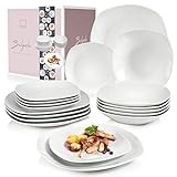 SÄNGER | Tafelservice Bilgola Weiß, 18-teiliges Geschirrset für 6 Personen mit Suppen-, Dessert-, & flachen Tellern aus Porzellan