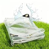 Transparente Plane mit Ösen 420 x 460 cm Jede Wetterlage Wasserdicht | Reißfest | Uv-Stabilisiert Schimmelresistent Durchsichtige Plane für Draußen Durchsichtige Tarp für Außenbereich, transparent