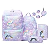 GMT for Kids Schulranzen Set 6-teilig Ergonomische Ultraleichte Schultasche Mädchen Junge Kinder Schulrucksack Grundschule Einhorn Schultaschen 1-4. Klasse Rucksack 22 L