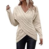 Damen Pullover Strickpullover - Langarm Hollow Out Häkeln Strickpullover Flowy Oversized Langarm Einfarbig Slim Fit T-Shirt Oberteile Cropped Strickpullover Casual Pullover für Frauen Mädchen