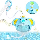 Badewannenspielzeug Baby, Badespielzeug Set Seifenblasenmaschine Mit Musik Elefant Seifenblasenmacher mit Wasserdusche und Automatischer blasender Ball Brunnen Geschenke für Kleinkinder ab 1 2 3 Jahr