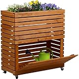 dobar® Großes Hochbeet Rolla aus Massivholz Gr. L mit Rollen - Erhöhtes Beet mit Staufach - 72 x 32,5 x 78 cm - Braun
