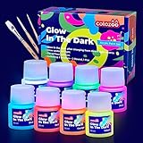 colozoo Nachtleuchtend Acrylfarben Set | 8x20ml Leuchtfarben + 3 Pinsel | Die Glow In The Dark Acryl Farben sind Dauerhaft auf Jede Oberflächen | Fluoreszierende Selbstleuchtende Farben