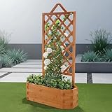 Mucola Pflanzkübel aus Fichtenholz mit Rankgitter 86x38x150 cm, Blumenkasten Sichtschutz Garten Terrasse Balkon, Outdoor Deko, Kletterhilfe für Rosen Efeu Clematis