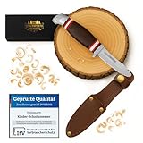 HOLZWURM Kinder-Schnitzmesser in Leder-Tasche, ideales Taschenmesser und Outdoormesser für Kinder zum Schnitzen (dunkel)