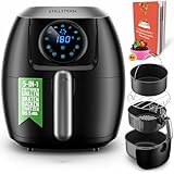 Stillstern Heißluftfritteuse 5L mit LED-Touchscreen, Timer [120Min], 7 Kochprogrammen, 120 Rezepte auf Deutsch, Brotbackkorb, Shake-Funktion, 1800W, Air Fryer XXL Friteuse Heissluftfritteuse ohne Öl