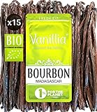 BIO - 15 Bourbon Vanilleschoten - Große Gewächs aus Madagaskar 2023 - Große Vanilleschoten 15/18cm - Beutel FreshZIP