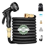 Flexibler Gartenschlauch, 1/2 zoll 15 m Erweiterbarer Gartenschlauch, Dehnbarer Gartenschlauch Sprühdüsen Adapter Set für Gartenbewässerung Rasen Haustierbaden Autowaschen (Schwarz 50FT/15 m)