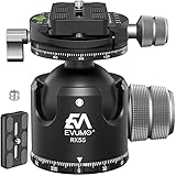 EVUMO 55mm Kugelkopf Stativ Groß Stativkopf, Doppelpanorama 360-Grad Kamera Stativ Videokopf Für Stativ Mit 2 Schnellwechselplattes, Heavy Duty Tripod Head Kompatibel Mit Arca-Swiss, 40kg Tragkraft