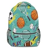 Kinder-Rucksack mit Cartoon-Sportmotiven, langlebig, leicht, Büchertasche für Grundschüler, blaues Sportausrüstungsmuster, Stil 2, L
