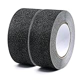 Schwarz Antirutsch Klebeband Streifen mit Selbstklebend, 2 Rollen 5cm x 10m Treppe Stufen Band Kleber rutschfest Klebeband, Hohe Traktion Tab, BOMEI PACK