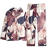 Bademantel für Damen, Pyjama-Set, zweiteilig, Nachtwäsche, langärmelig, Nachtwäsche, Knopfleiste, Pyjama, Loungewear, Nachtwäsche, a, L