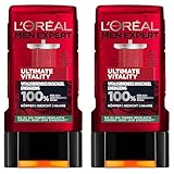L'Oréal Men Expert Duschgel für Körper, Gesicht und Haare, Ice Effekt und extra Cooling-Kick für Männer, Ultimate Vitality, 1 x 250 ml (Packung mit 2)