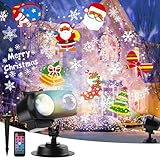 Weihnachts Projektor, Schneeflocken Projektor Lichter mit Fernsteuerung LED Projektionslampe außen Innen mit 14 Schaltbare Muster 10 Farben Wasserwelleneffekt für Weihnachten Neujahr Party Feste