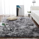 CHOSHOME Teppich Wohnzimmer Shaggy Hochflor Schwarz Langflor Kinderzimmer Modern Batik Jugendzimmer Flauschig Groß, Dunkelgrau/Schwarz 120 x 180CM