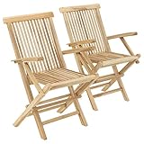 Divero 2er Set Klappstuhl Bergamo aus Teak-Holz, unbehandelt - mit Armlehnen – Farbe: Natur-Braun