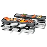 ROMMELSBACHER RC 1600 Raclette-Grill fun for 4+4 (Tischgrill, für 8 Personen, erweiterbar, Parkdeck, Alu-Druckguss-Grillplatte mit Xylan Plus Antihaftbeschichtung, 1460 W) silber