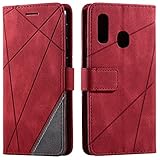 Vankii Kompatibel mit Samsung Galaxy A20E Hülle, Flip Wallet Handyhülle PU Leder Brieftasche Tasche Case Stoßfeste Schutzhülle [Kartenschlitzen] [Magnetverschluss] [Standfunktion] (Rot)