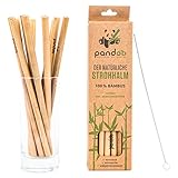 pandoo wiederverwendbare Strohhalme aus 100% Bambus inklusive Reinigungsbürste (12 Stück) | Waschbare & Umweltfreundliche Trinkhalme | 100% biologisch abbaubar | Eco Bamboo Straws Natur