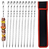 AWCIGG 20 Stück Grillspieße 38cm Flache Schaschlikspieße Edelstahl Lange Grill Kabob Spieße Fleischspieße Kebab Grillzubehör für Lagerfeuer oder Grillschale mit Tragbarer Nylontasche