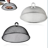 katmerio Netz-Abdeckung für Lebensmittel, 2 Stück Fliegenhaube Aus Metall Edelstahl, Runde Lebensmittel Abdeckung, Wiederverwendbare Lebensmittelabdeckung mit Griff, für Küche, Picknick