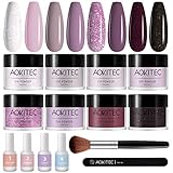 Dipping Powder Nails Set, Aokitec 14Pcs Dip Pulver Nagel Starter Kit 8 Farben Dipping Powder Acryl Nail Puder Glitzer mit Aktivator Basis-/Decklack für Nails Art Maniküre DIY Salon