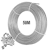 2 mm Drahtseil, 316 Edelstahldrahtkabel, 50 m langes Flugzeugkabel mit 25 teiliger Crimpschleifenhülse, 7 x 7 Litzenkern, 167kg Bruchfestigkeit Perfekt für Außen,Garten oder Bastelarbeiten