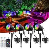 NATPOW Gartenbeleuchtung mit Strom RGB, 4 Stück LED Gartenbeleuchtung RGB Smart, Gartenleuchte LED mit APP und Fernbedienung, IP65 Wasserdichte Gartenstrahler mit Erdspieß für Garten, Terrasse, Wegen