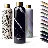 MAMEIDO Thermosflasche 1 l, auslaufsichere Trinkflasche Edelstahl, Kohlensäure geeignet, BPA frei, Isolierflasche 12h heiß & 24h kalt (Black Marble Gold)