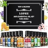LOPHE Ätherische Öle Set 14 x 10 ml, Ätherische Öle Set für Diffuser, Reines Natürliche Duftöle Set für Seife, Kerzen, SPA