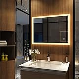Meykoers Wandspiegel Badezimmerspiegel LED Badspiegel mit Beleuchtung 80x60cm mit Touch Schalter und Beschlagfrei, Badezimmerspiegel Dimmbar Warmweiß/Kaltweiß/Neutral 3000-6400K