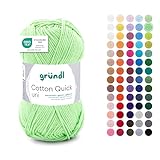 Gründl Wolle Cotton Quick uni - dünne Wolle zum Häkeln - Strickgarn - Häkelgarn - Glänzend und hautfreundlich - 100% Baumwolle - 1 Knäuel 50 g / 125 m - Nadelstärke 3-4 - Kiwi