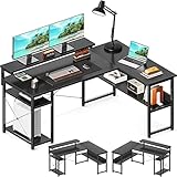 ODK Eckschreibtisch, 137×102 cm Reversibel Computertisch mit Lagerregale, Bürotisch mit Verstellbarem Langen Monitorständer, Schreibtisch L Form für arbeitszimmer und homeoffice, Schwarz