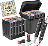 QWFHOME 80 Farben Marker Set Kunstmarker für Erwachsene Zeichenmarker, Schnell schreiben Marker Set Doppelspitze, Malen,Geschenk für Jungen und Mädchen, mit Aufbewahrungsbox und Malalbum Lagerbasis