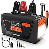 AlfaBot Q4 Starthilfe Powerbank, 4000A Spitzenstrom Booster Auto Starthilfe für 12V Diesel und Benzinmotoren, Jumpstarter mit Luftkompressor, LED-Licht, Starthilfekabel